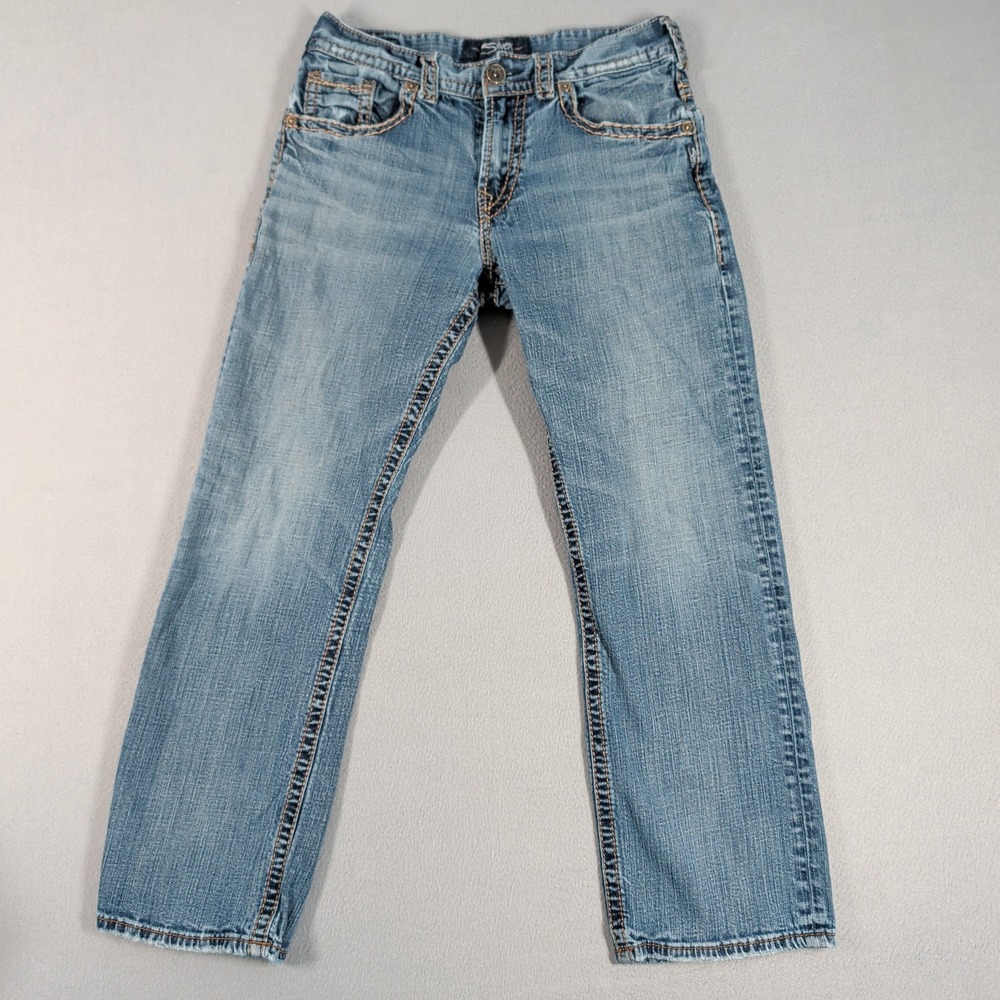 Silver Jeans Mens 31x29 Blue Straight Leg Distressed Denim Casual 4424
